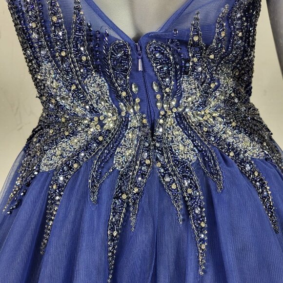NWT~$625~FLAIR~6~BLUE BEADED EMBELLISHED FIT & FLARE PROM BALL GOWN MAXI DRESS - Picture 14 of 16